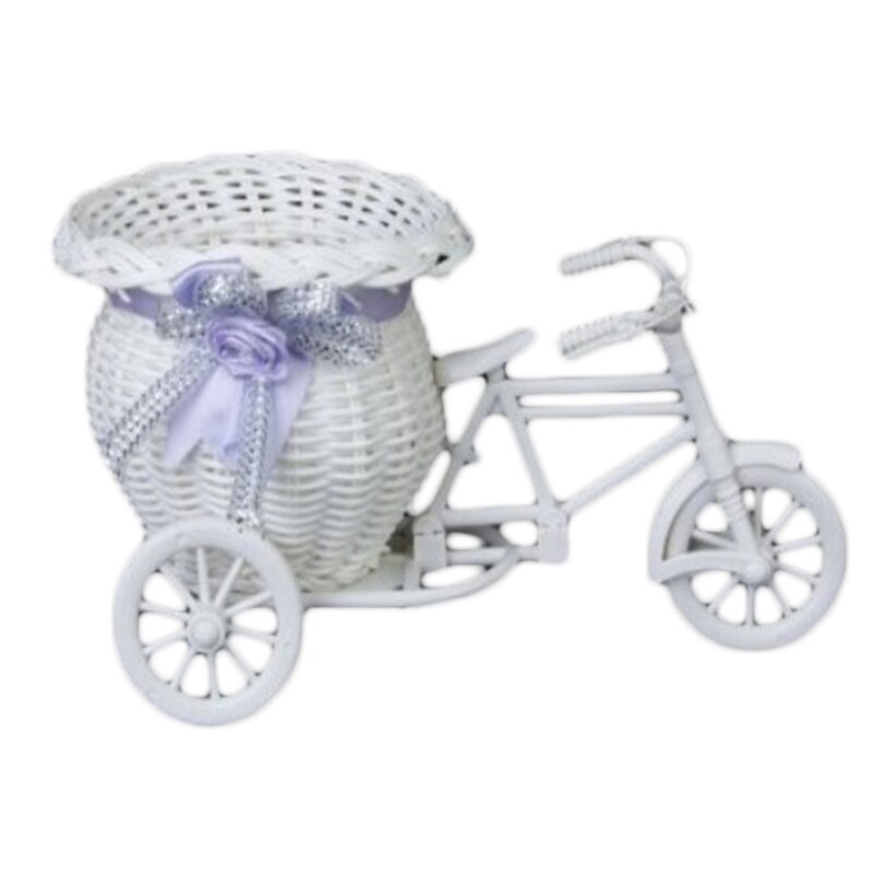 DIY Plastic White Tricycle Bike Flower Basket Bicycle Container For Flower Plant Home Wedding Party Decoration Wreaths: 200 x110 x 150mm