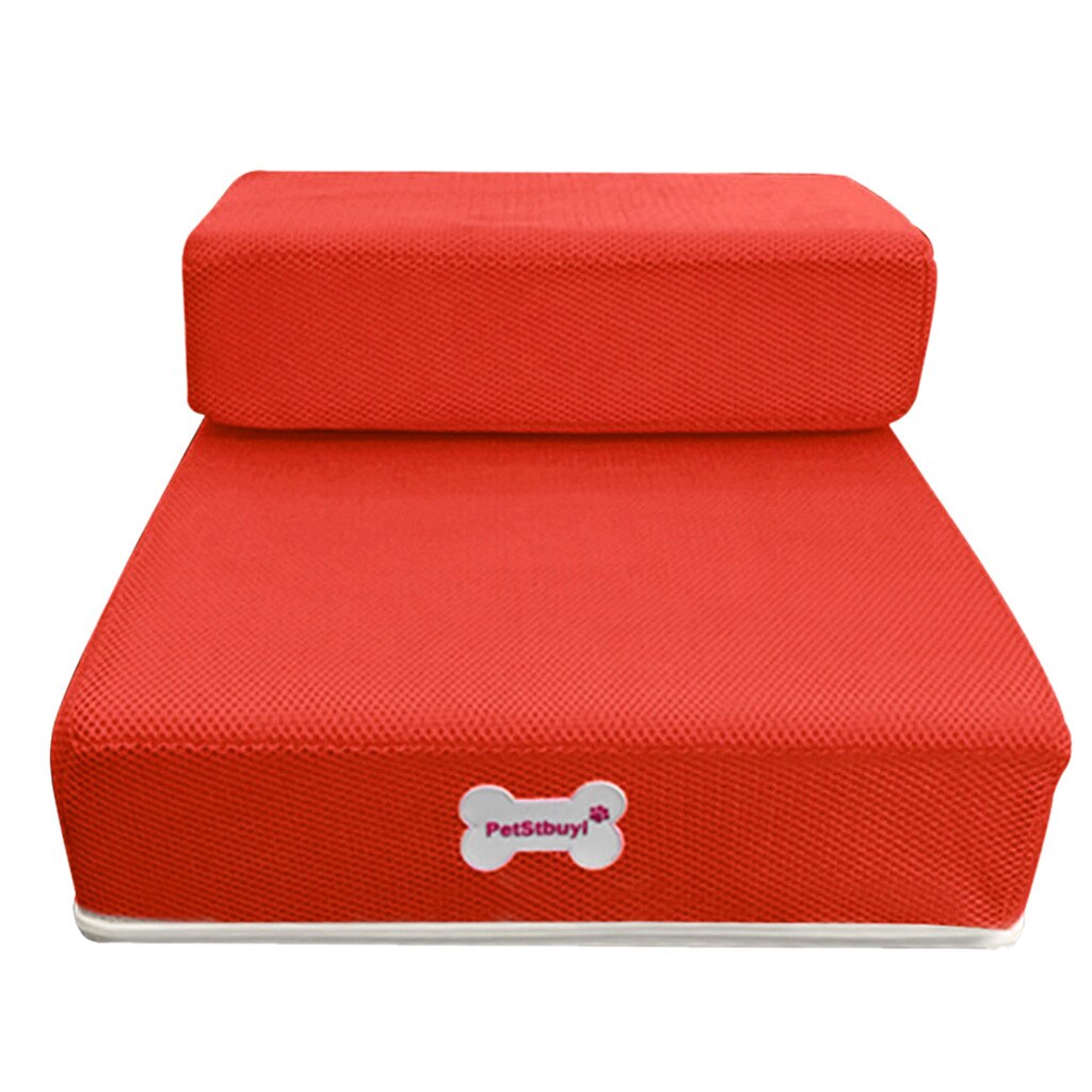 Pet Stairs Breathable Mesh Foldable Pet Stairs Detachable Pet Bed Stairs Dog Ramp 2 Steps Ladder for Small Dogs Puppy Cat Bed: Red 