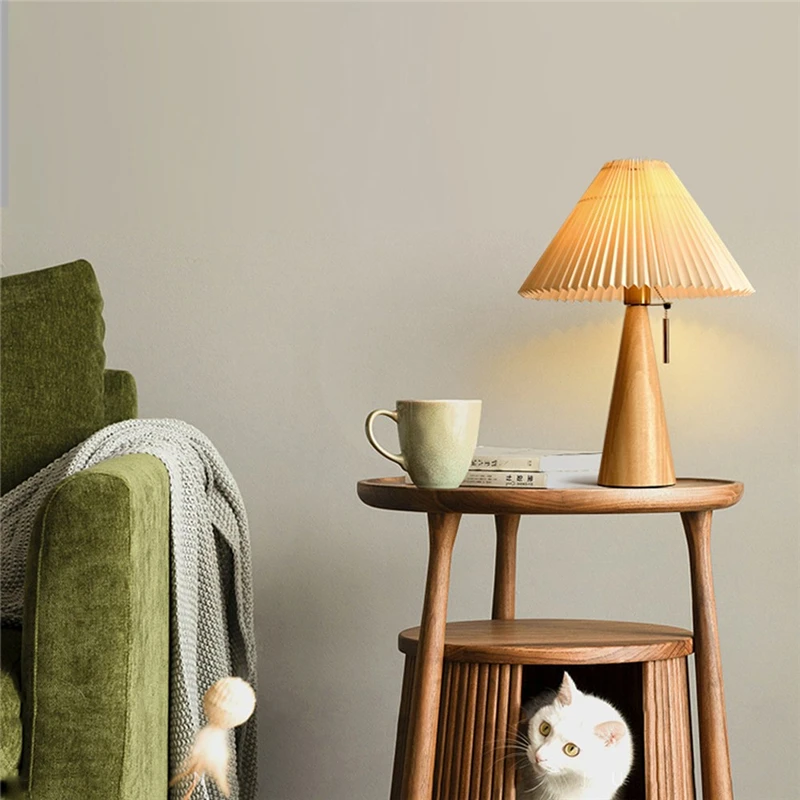 Nordiske retro plisserte bordlamper ledet heltre skrivebordslamper arbeidsrom lesebordlampe til soverom hjemmedekorasjon belysning  e27