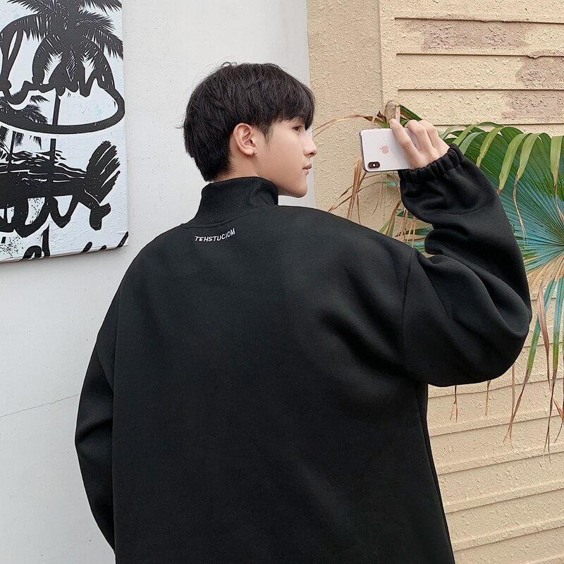 Black Hoodie Men Oversize Turtleneck Thicker Letter Winter Clothes Mens Hoodies Pullover Korean Hip Hop Streetwear Warm