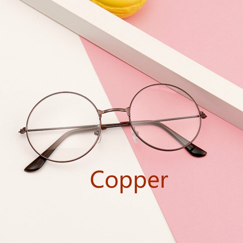 Vintage Retro Metal Frame Clear Lens women Glasses Nerd Geek Eyewear Eyeglasses Black Oversized Round Circle Eye Glasses: copper