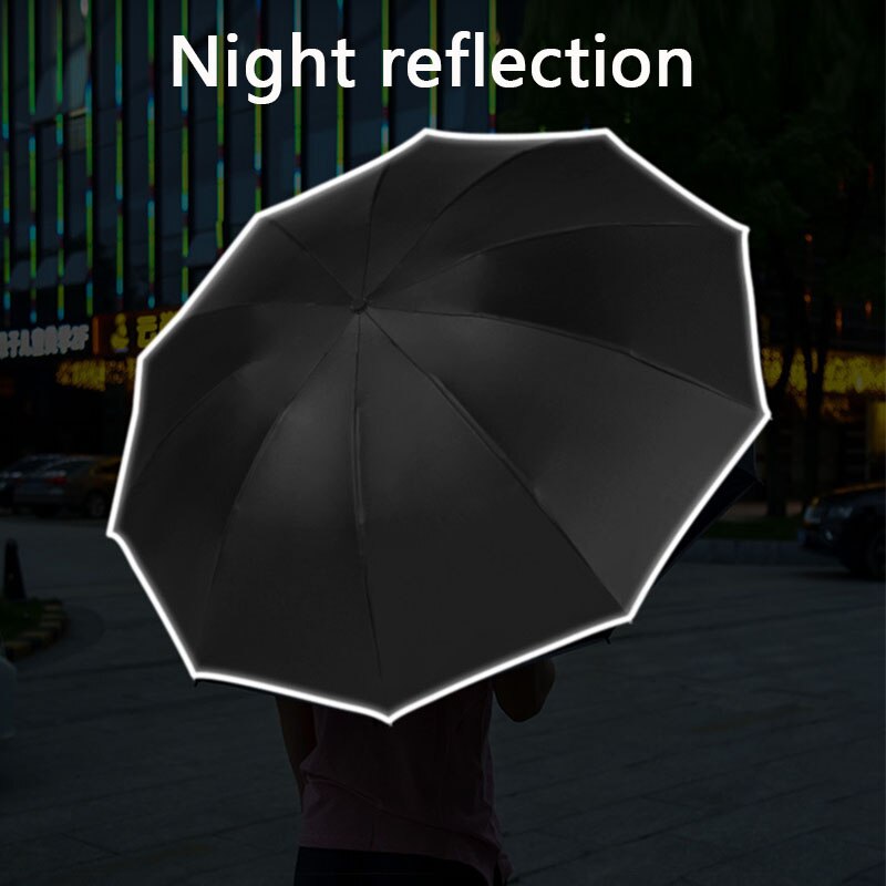 Women's Umbrella Automatic Windproof Fold Inverted Umbrella LED Flashlight 10/12K Reverse Reflective Stripe Rain Sun Umbrella