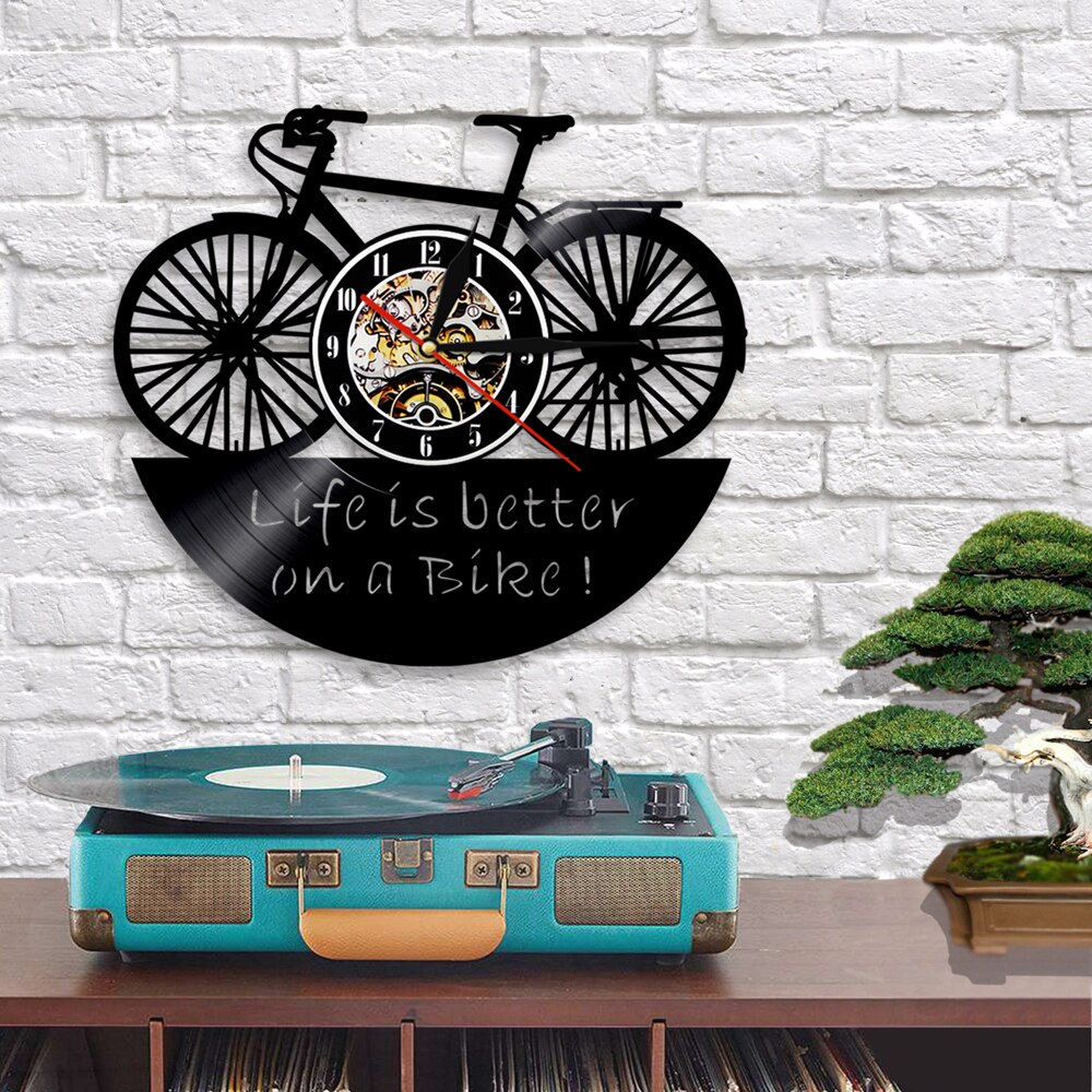 Fahrrad Zyklus Vinyl aufzeichnen Wanduhr Leben Ist Besser Auf EINE Fahrrad Jahrgang Wohnkultur Zauberstab Kunst Uhr Uhr