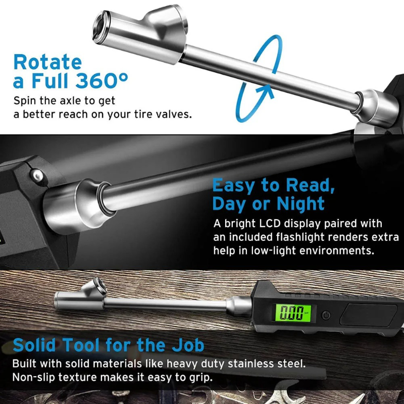 Digital Tire Pressure Gauge 230 PSI Dual Head Stainless Steel For Truck Car LCD Flashlight Vehicle Tester