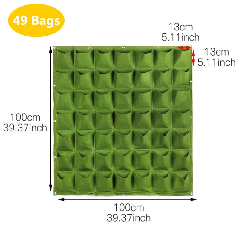 wall flower Grow Bags pocket vertical garden Planting Hanging home plant tools fabric Vegetable planter jardin growing pots: 49pockets 100x100