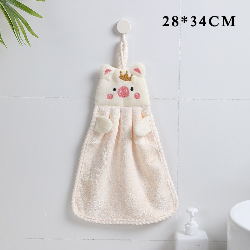 1Pcs Hand Towel Korean Style Handkerchief Wall Mounted Cartoon Pig Kitchen Supplies Soft for Household Embroidery: White