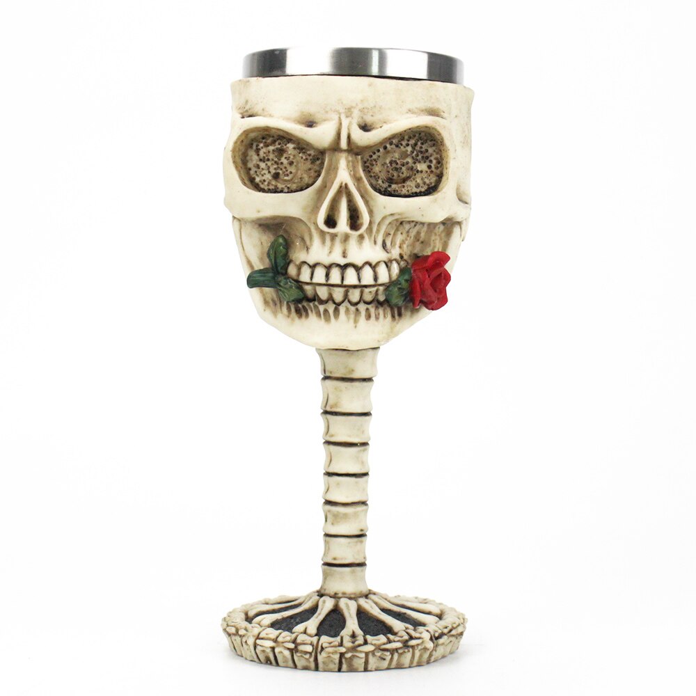 Rose Skull Gothic Wine Glass The Gothic Romance Themed Goblet Retro Stainless Steel&amp;Resin Wine Cup BEST Birthday Halloween