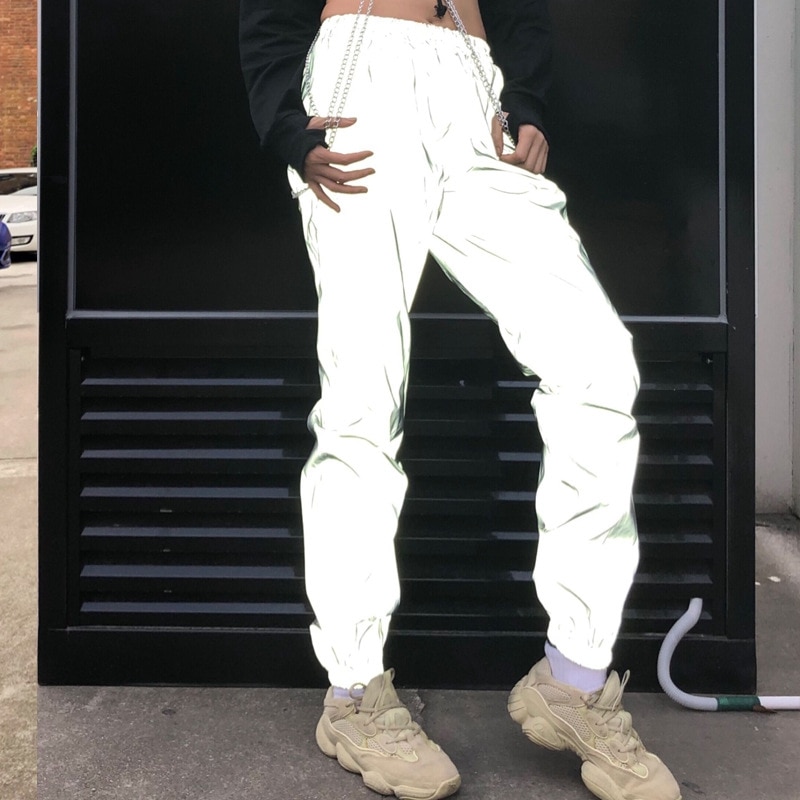 Reflektierende Jogger frauen jogginghose grau reflektierende hosen damen Punk Neon- hosen frauen hosen koreanischen Winter