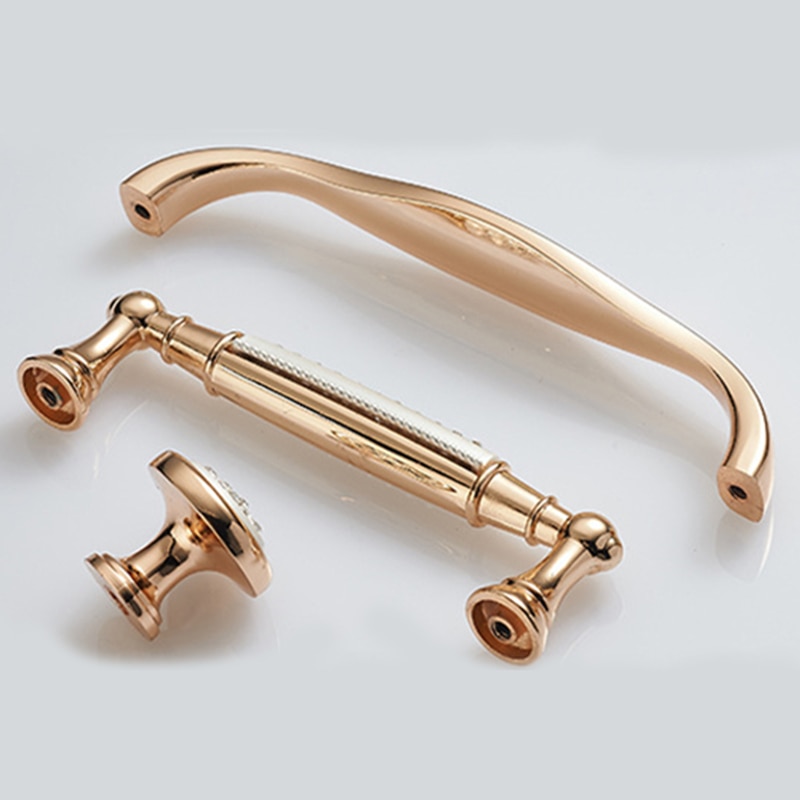 Champagne Gold Door Handles With Diamond Luxury Zinc Alloy Cabinet Drawer Knobs European Wardrobe Furniture Pulls Hardware