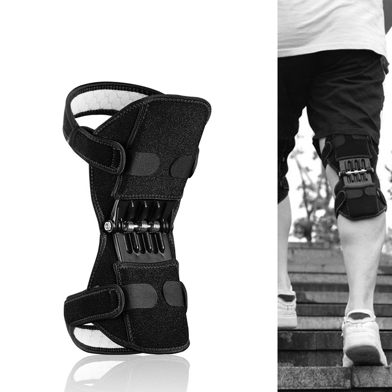 Stabilisateur genou Booster Joint soutien genouillères respirant escalade Pad soutien genouillères puissant rebond extérieur jambe protecteur: 1PCS-Black