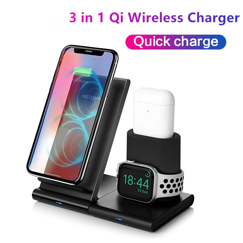 3 in 1 Veloce Qi Caricatore Senza Fili per iPhone 11 pro X Samsung S10 Stazione del Caricatore Senza Fili per Mela orologio 3 4 per Airpods Caricatore