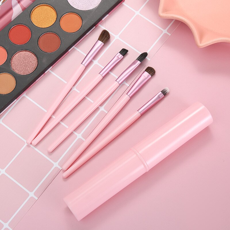 Mofee-Conjunto de brochas para sombra de ojos, Mini pincel de maquillaje portátil con pelo de caballo, delineador de ojos, cejas, labios, herramientas de belleza, 5 uds.: B