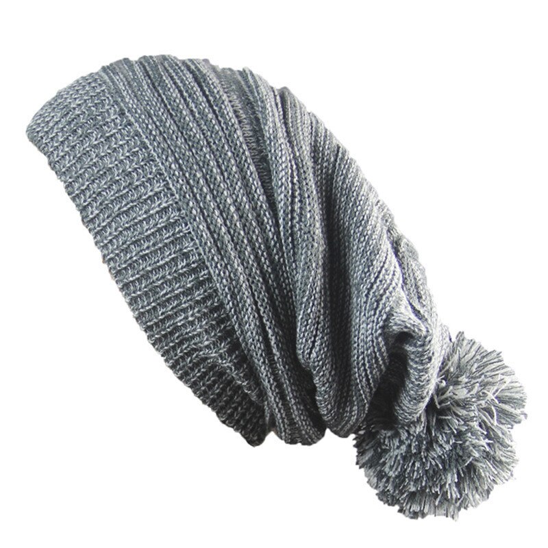 Warmer Knitted Hat Thick Warm Knit Crochet Beanies Winter Hats For Men Women Cap 4 Colors Bonnet With Big Plush Ball: 4