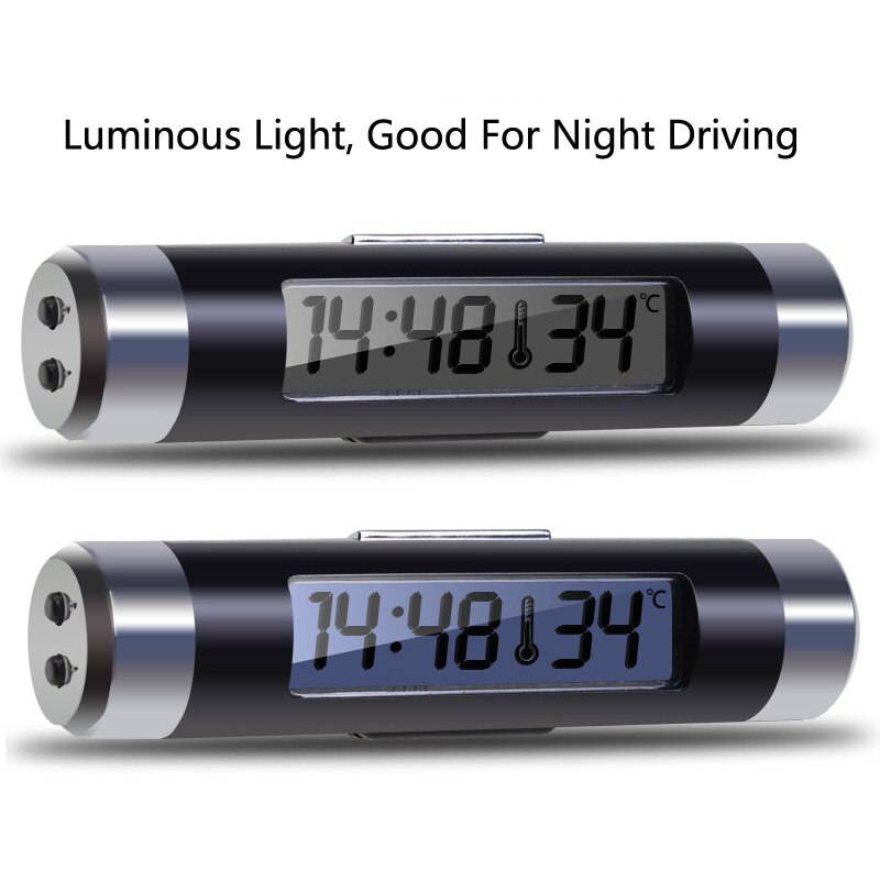 2in1 Auto Digitale LCD Temperatuur Thermometer Klok Auto Klok Thermometer Digitale Backlight Automotive Thermometer Clip