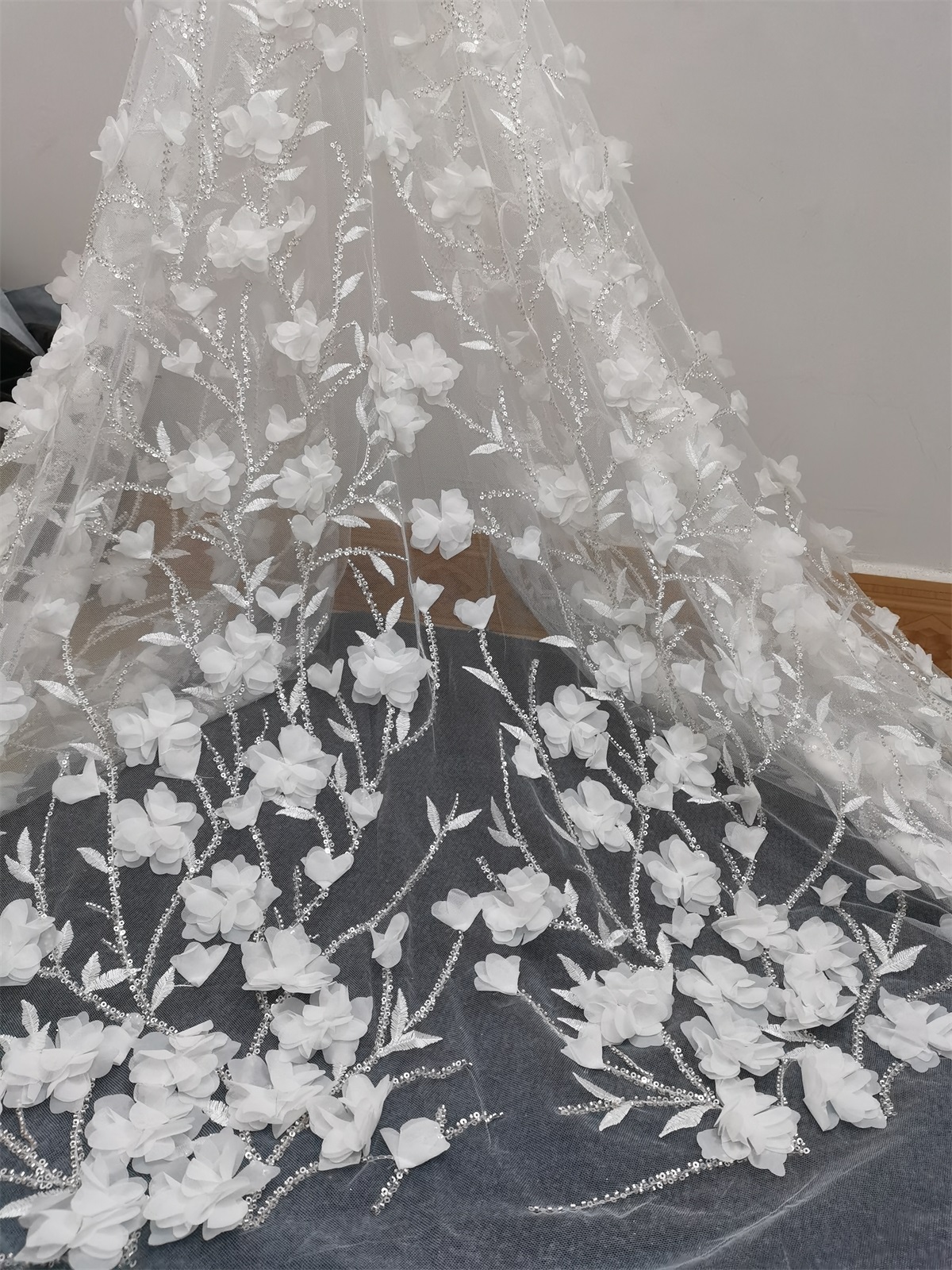 3D bloemen kantstof bruids tule mesh kantstof bruidsjurk modejurk naaistof geborduurde bloemenstof