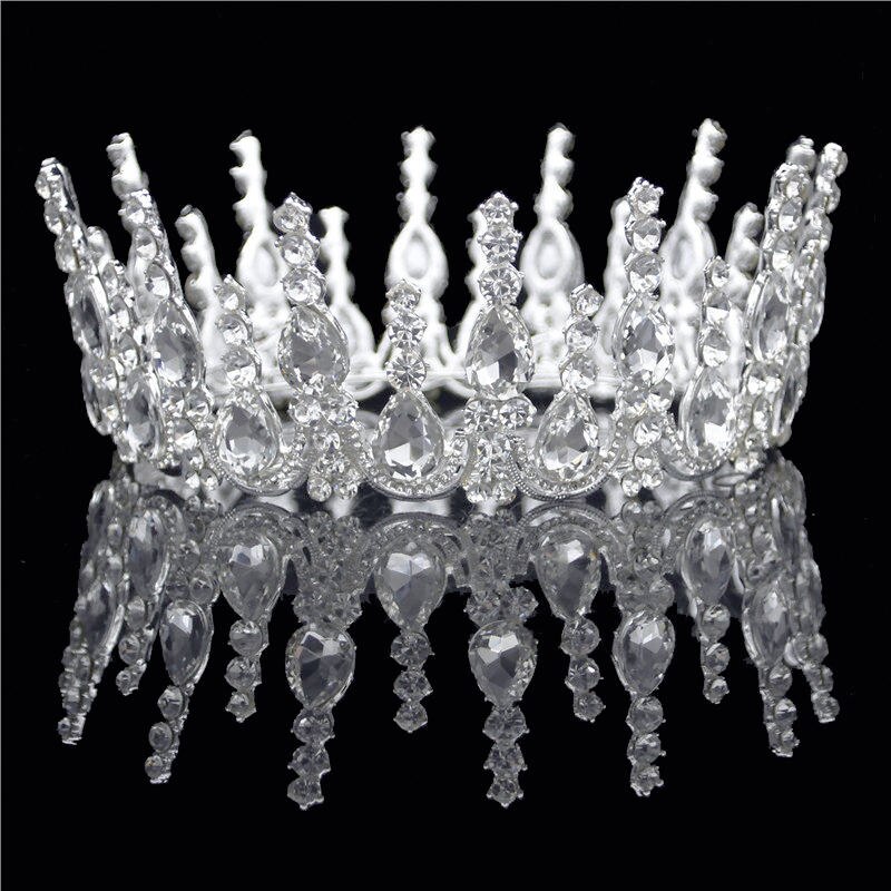 Wedding Tiara Crown - Round Rhinestone Bridal Headpiece - Gold & Silver Plated Zinc Alloy