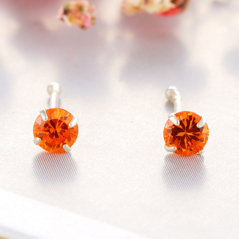 2 uds., Plata de Ley 925, clavos de perforación para nariz, 1,5mm/2mm/2,5mm/3mm, diamantes de imitación, piedra CZ, oreja, hélice, cuerpo, Septum, Piercing, joyería: 3mm orange studs