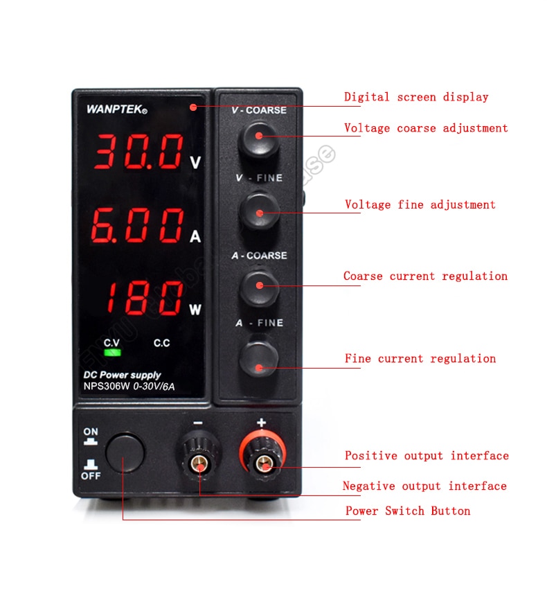 NPS306W DC regulated power supply Power Display Mini Adjustable Digital 0-30V 0-6A Laboratory Test Power Supply