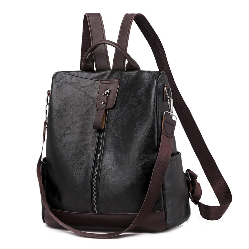 Bruin Vrouwen Rugzak Vintage Leren Rugzak Voor Tienermeisjes Mochila Feminina Vrouwelijke Anti-Diefstal Rugzak: Black