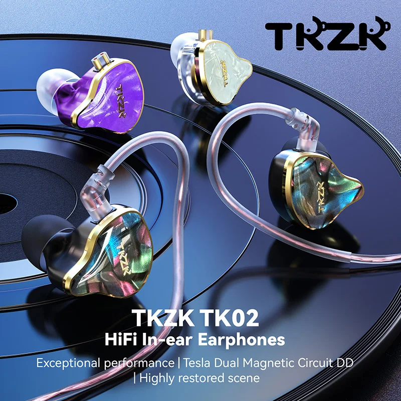 TKZK TK02 HiFi-oortelefoon Comfortabel om te dragen Zeer zuivere OFC-kabel 3,5 mm 2-pins stekker Breed compatibel Verbeterd