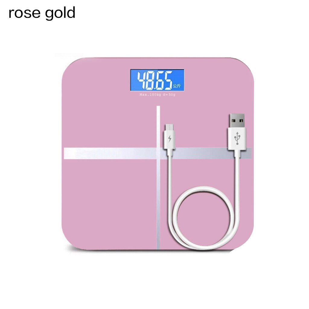 Bathroom Floor Body Scale Glass Smart Electronic Scales USB Charging LCD Display Body Weighing Digital Weight Scale: pink