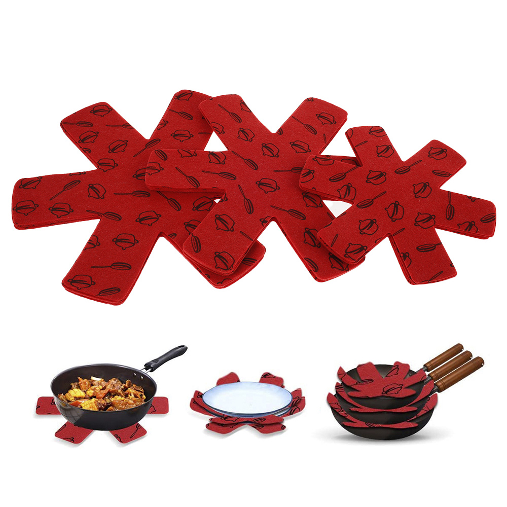 15Pcs Pot & Pan Protectors Grey/Red Non Slip Print Divider Pads to Prevent Scratching Separate and Protect Surfaces for Cookware: black