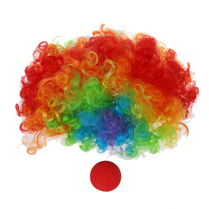 Rood Schuim Clown Neus + Multi-Gekleurde Clown Pruik Voor Maskerade Cosplay Fancy Dress.