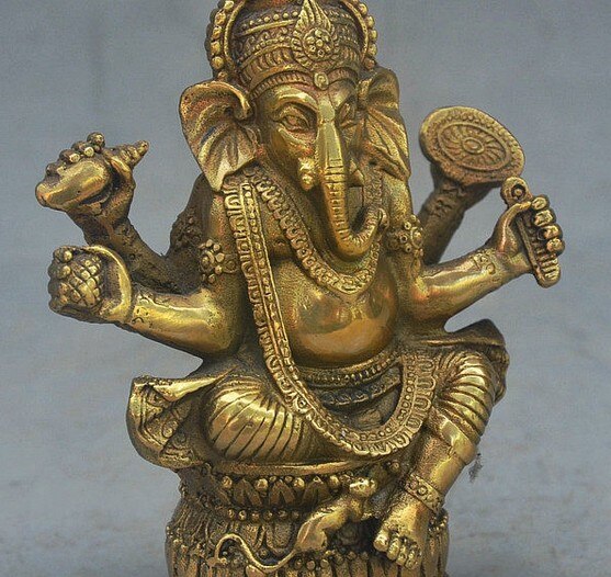 YM 311 4 "Old Bronze Tibete Budismo Ganapati Ganesh Lord Ganesha Elefante Estátua de Buda