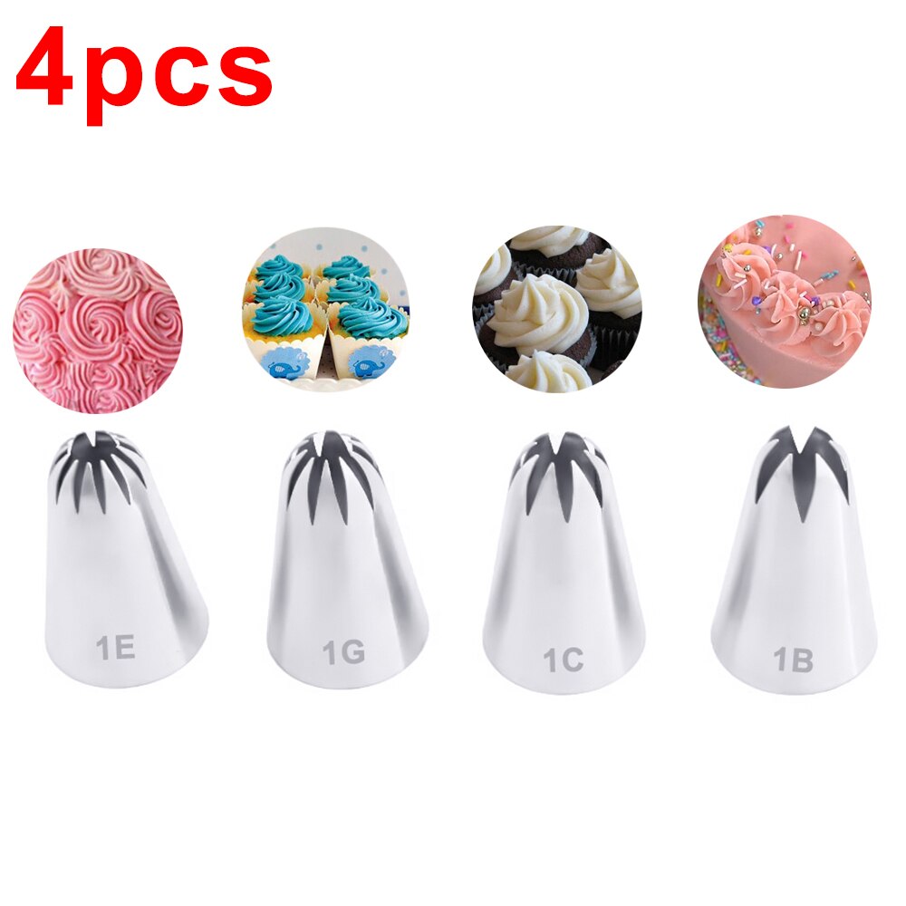 Grote Icing Piping Nozzles Voor Decorating Cake Bakken Cookie Cupcake Piping Nozzle Rvs Pastry Tips # 1B # 1C # 1E #1G 4 Stuks: 1B  1G 1E 1C