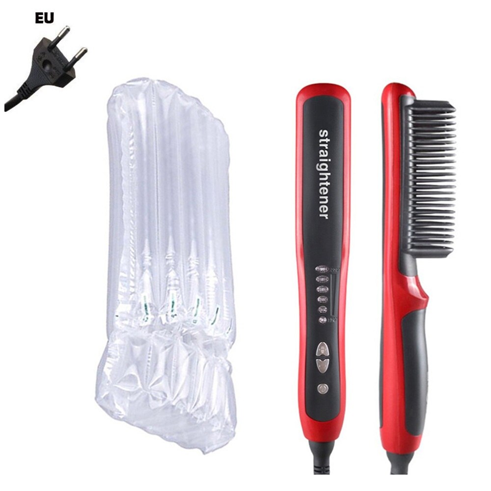 Cepillo alisador de cerámica antiestático peine plancha de pelo Pro LCD calentamiento eléctrico iónico rápido alisador de pelo seguro: Red no box EU PLUG