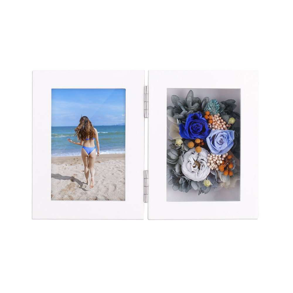 Immortal Flower Photo Frame Rose Picture Frame Never Withered Roses and Eternal Flower Wooden Photo Frame with Forever Flower fo: White