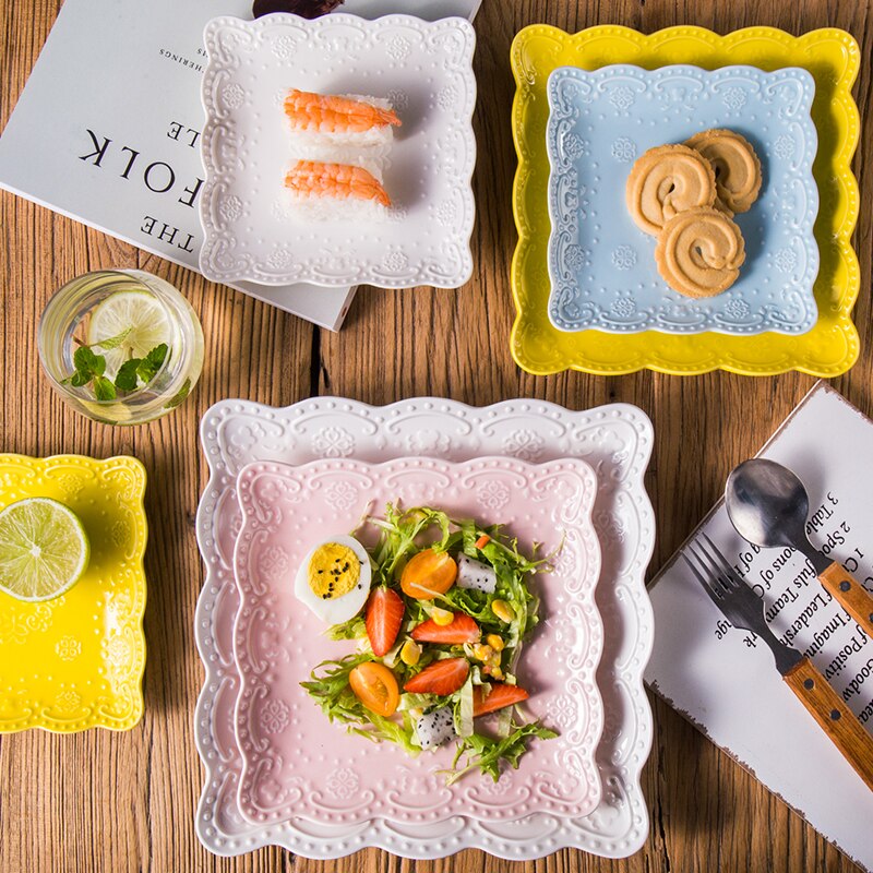 Multi-color Optional 6 Inches x5pcs/set Ceramic Plate Western Food Plates Salad Plate Square Flat plate Dinner tray Cake Dish