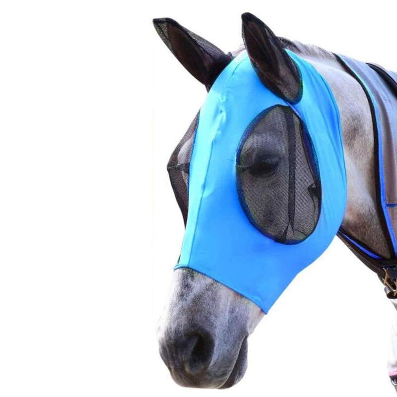 Andningsmask anti-mygga lätta bekväma hästhuvud ansiktsskydd med öron hästfluga mask med nässkydd häst vård: D