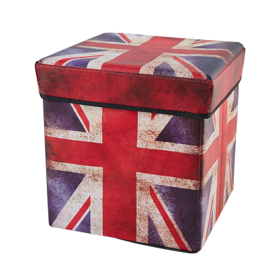 Foldable Storage Ottoman Square Cube Coffee Table Multipurpose Footrest Stool for Bedroom and Living Room Storage 30x30cm: UK flag