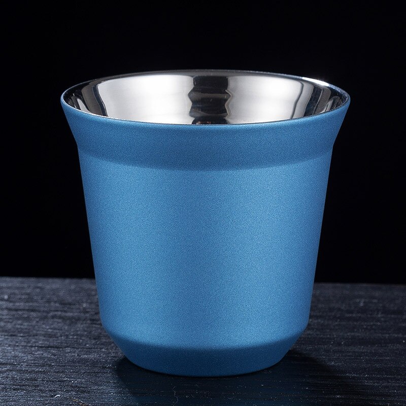 304 Double-layer Coffee Cup Mug Stainless Steel Wine Beer Cups Insulation Anti-scalding Drinking Table Coffee Tea Cup 80ML: Light Blue