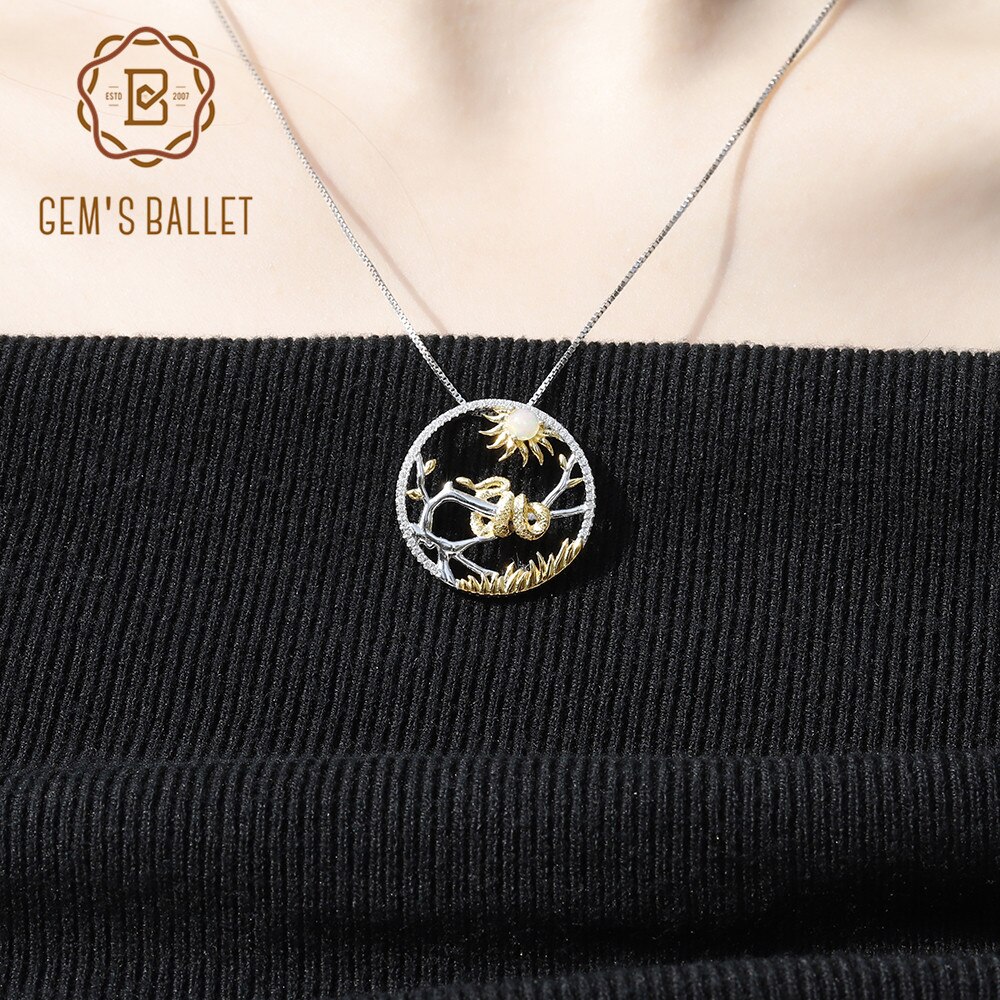 GEM'S BALLET Natural African Opal Gemstone Pendant Necklace For Women Snake Chinese Zodiac Jewelry 925 Sterling Silver