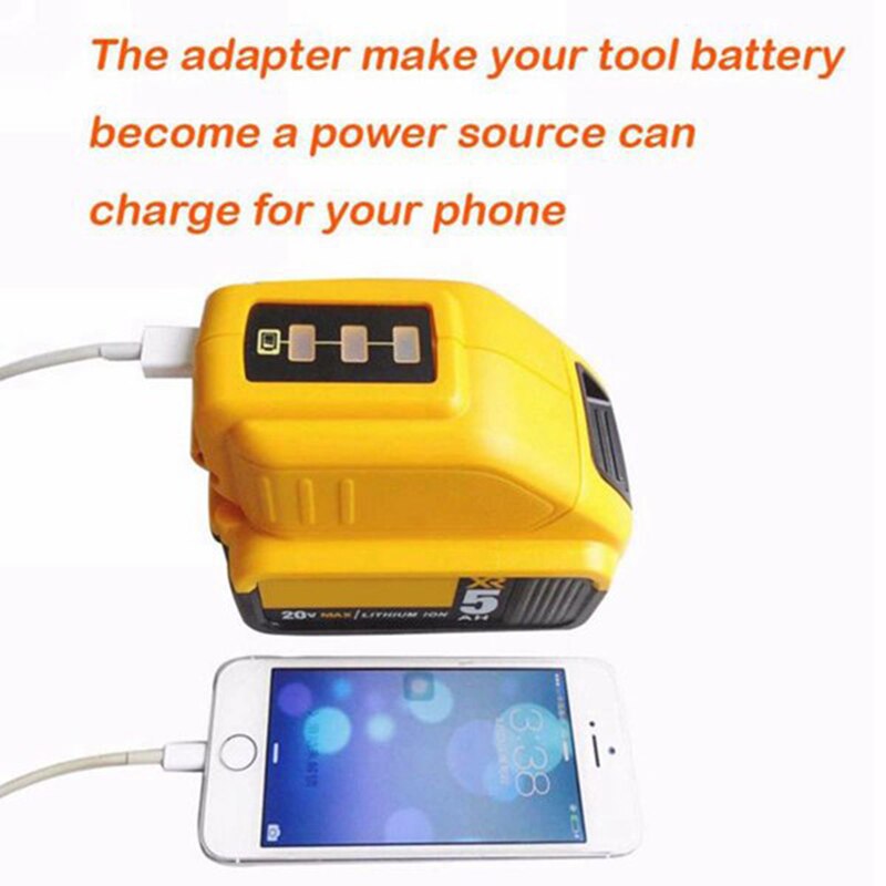 Dual USB DCB090 Adapter Charger Power Supply With LED Work light For Dewalt 14.4V 18V 20V Li-ion Battery Charging Converter