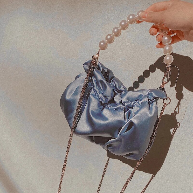 Schoudertas dames eenvoudige parel dumplings pakket dames persoonlijkheid satijn capaciteit handtassen tassen