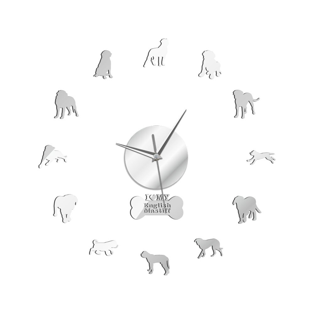 Mastiff inglés Original perro silencioso espejo de barrido superficie reloj DIY decorativo para marcador amante mascota propietario Oficina sala de estar