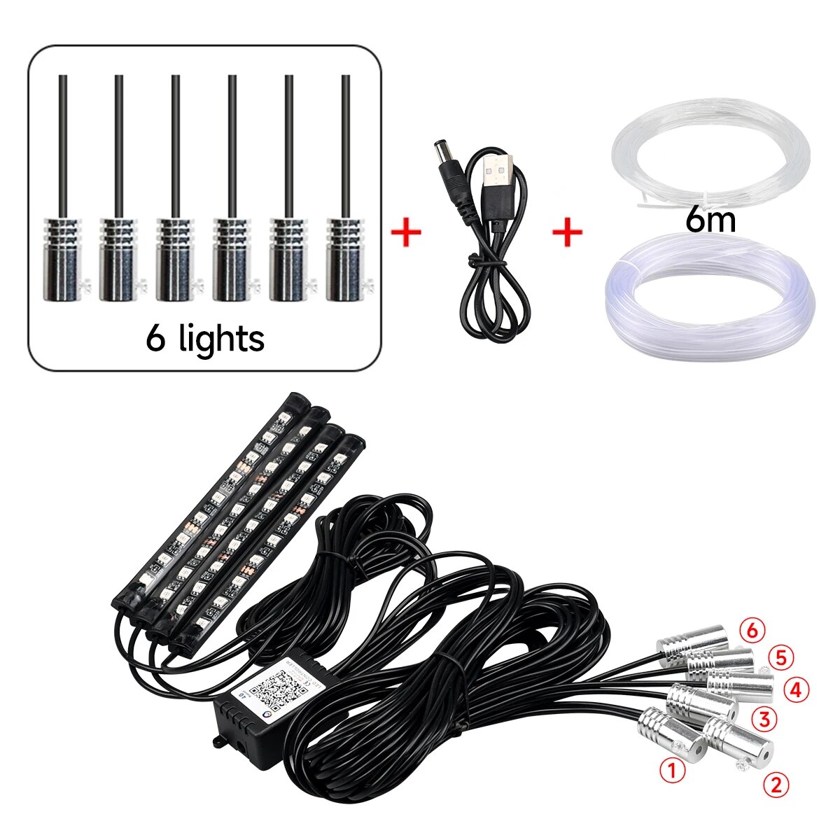 Auto Innenraum Neon rgb LED-Umgebungs licht Glasfaser-Kit mit App-Sound-Steuerung mehrere Modi Auto-Atmosphäre dekorative Lampe: Warmes Weiß