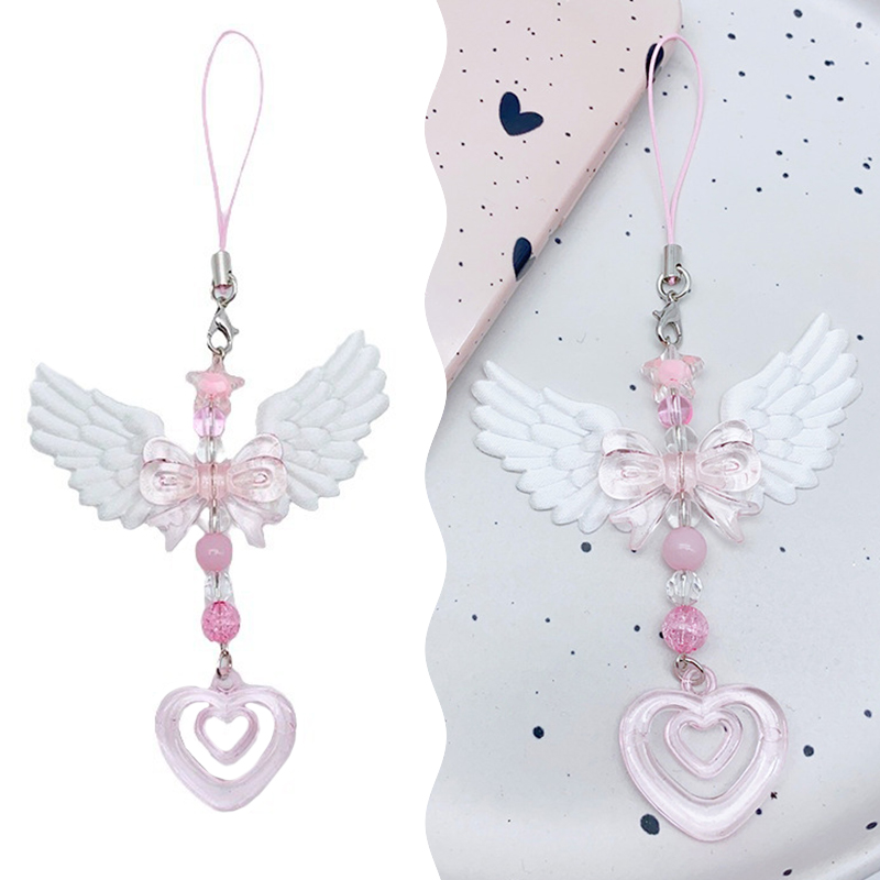Strik telefoonketting engel vleugel hanger sleutelhanger zoete coole sleutel telefoon lanyard acryl sleutelhanger tas ornament