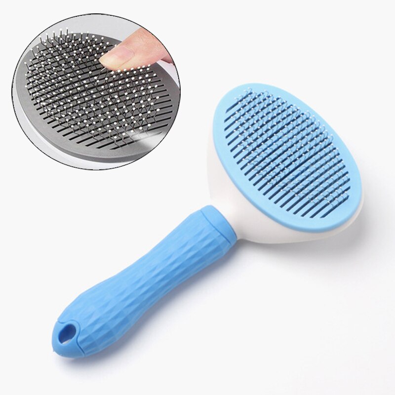 Cepillo de pelo para perros y gatos, peine de masaje de autolimpieza, Golden Retriever, productos para mascotas, accesorios: Fine Blue