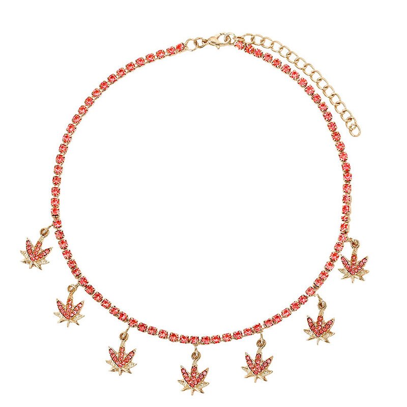 Bling bling verstelbare vrouwelijke tennisketting choker bliksem kersenblad ster hangers dames ketting sieraden: 037403rr