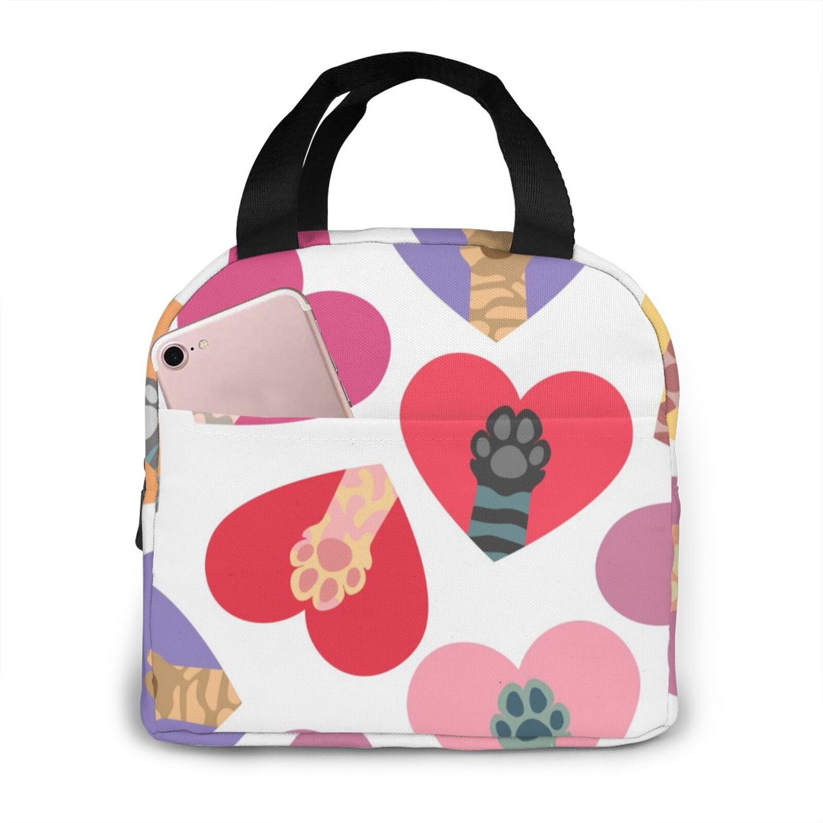 Bunte Hunde Pfoten Kühler Mittagessen Kasten Tragbare Isolierte Mittagessen Tasche Thermische Lebensmittel Picknick Mittagessen Taschen: Schwarz10