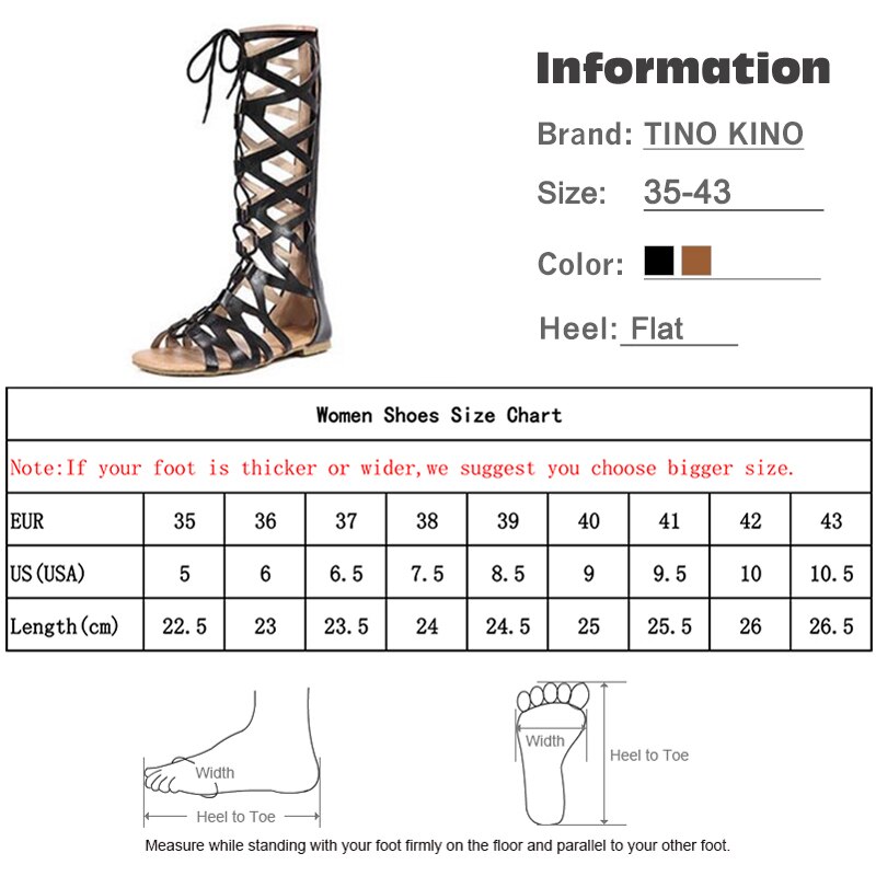 Femmes gladiateur plat été genou haute sandales nouvelles dames fermeture éclair longue botte lacer creux croix liée femme grande taille chaussures