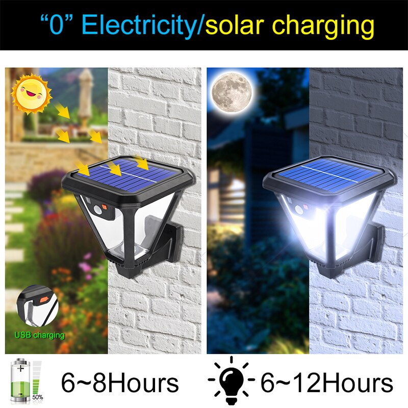 LED Solar Light Outdoor Solar Lamp with Motion Sensor IP65 Waterproof Solar Powered Sunlight Spotlights for Garden Decoration