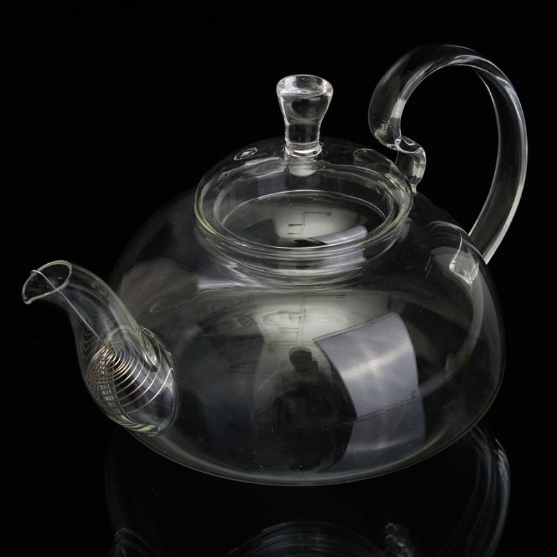 800ml Clear Glass Heat Resistant Teapot / Infuser Flower / Green Leaf Tea Pots