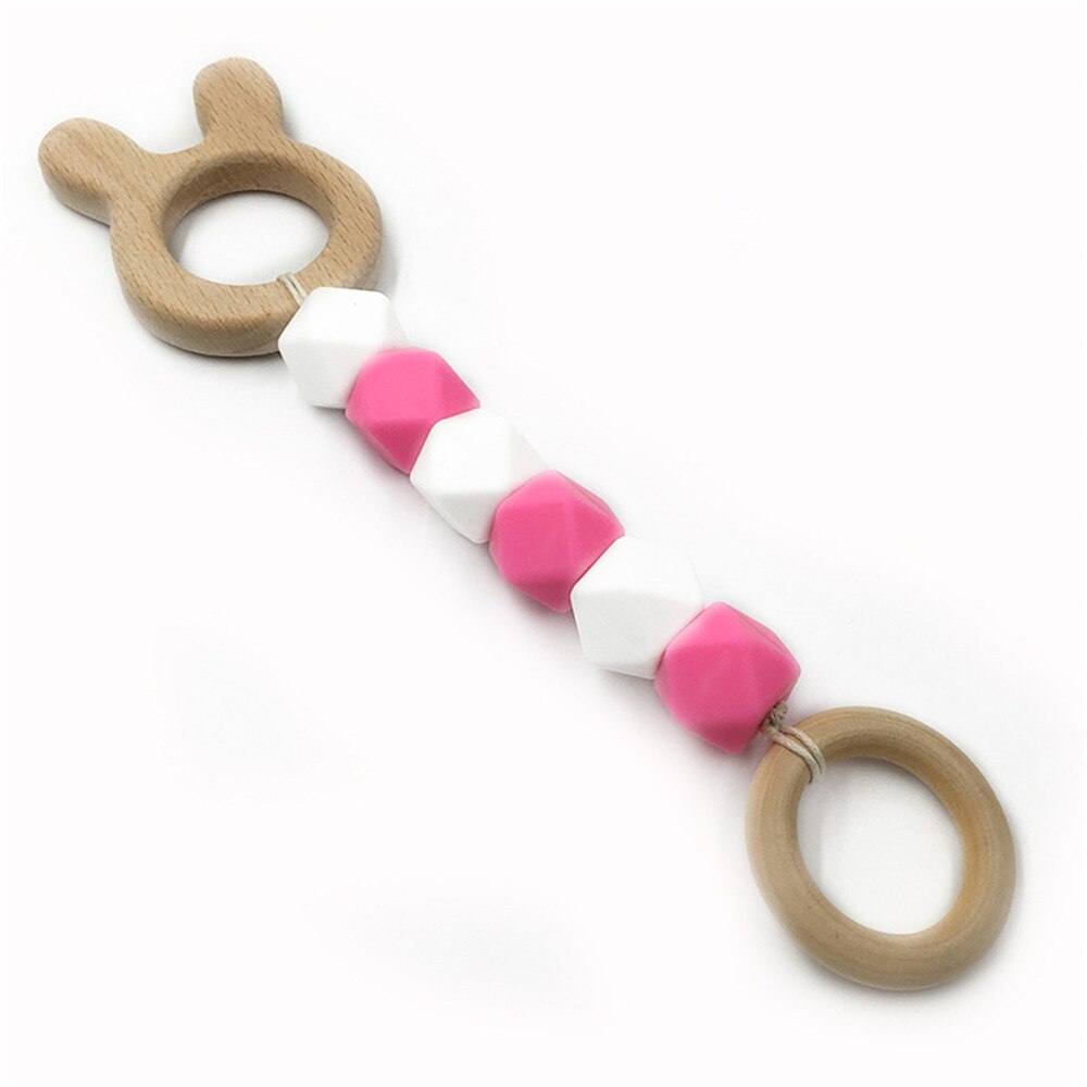 Mordedor de madera para bebé, juguete con cuentas de dentición con de ganchillo de zorro, erizo, elefante, pájaro, juguete para niños, pulsera con cadena para dentición: 11