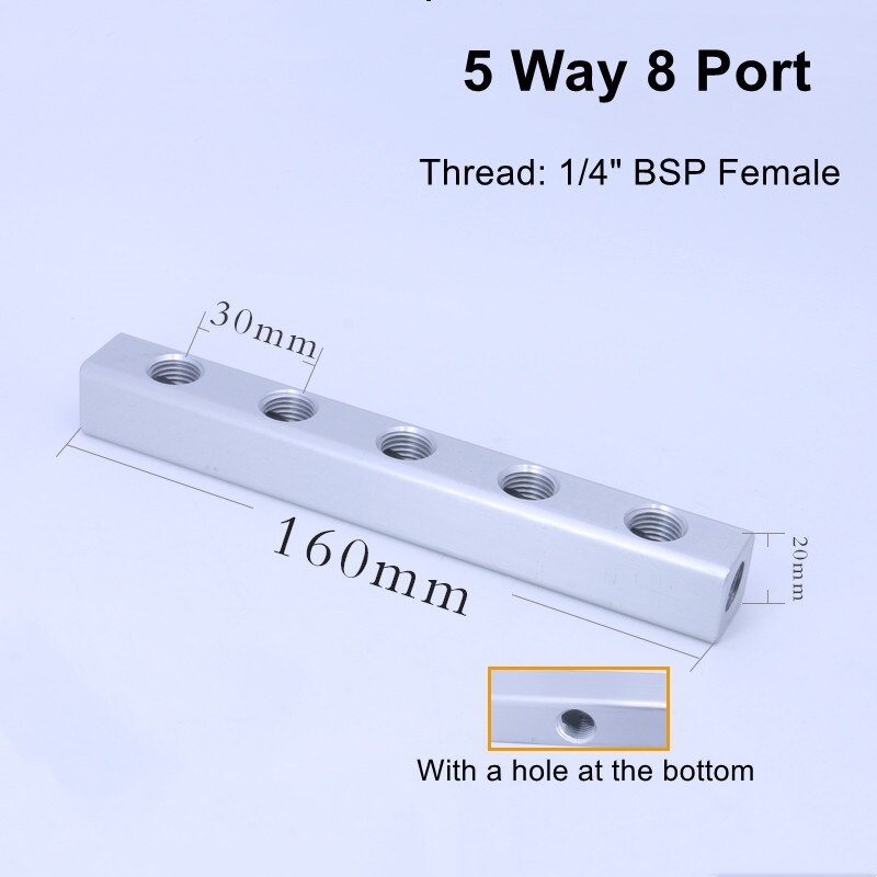 1/4" BSP Female Thread 20x20mm 2-10 Ways 5-13 Ports Solid Aluminum Pneumatic Manifold Air Distribution Block Splitter