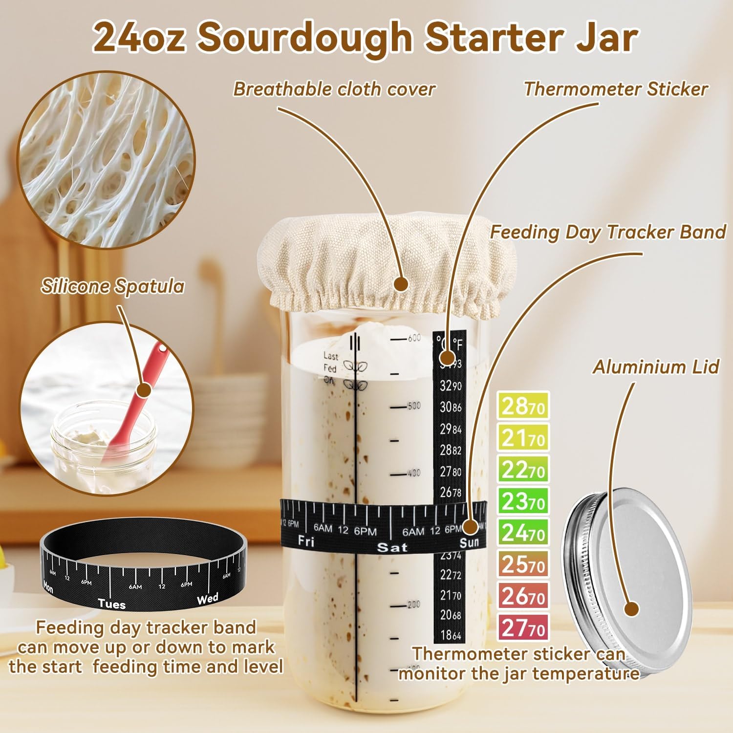 Sourdough Bread Starter Kit 30PCS Sourdough Bread Baking Supplies with Starter Jar Bread Sling Dough Whisk Bags